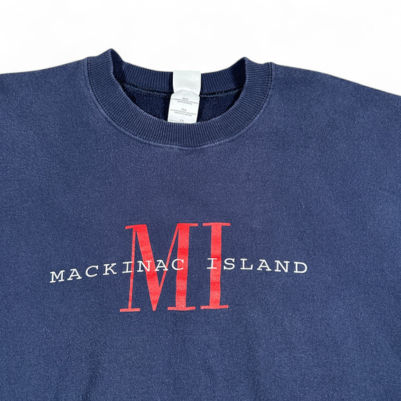 Vintage Mackinac Island Sweater Adult 2XL XXL Blue Sweatshirt Michigan Y2K - Picture 2 of 8